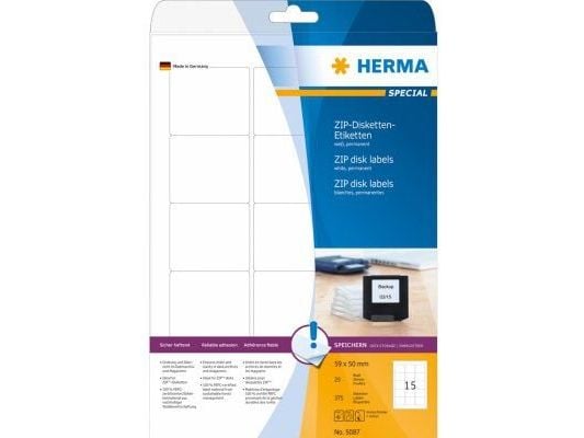 HERMA Spesial - Papir - matt - permanent selvklebende - hvit - 59 x 50 mm 375 etikett(er) (25 ark x 15) diskettetiketter