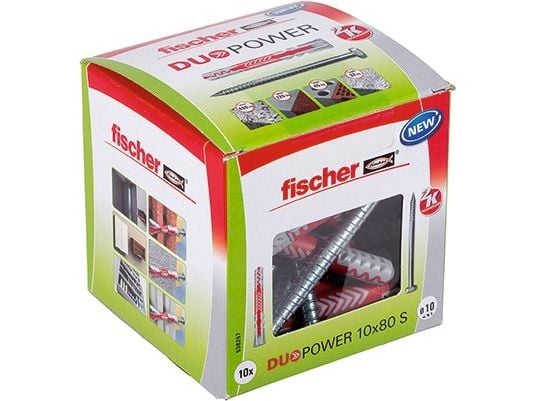 Fischer DUOPOWER 10 x 80 S LD, Ekspansjonsanker, Betong, Metall, Grå, Rød, 80 mm, 1 cm