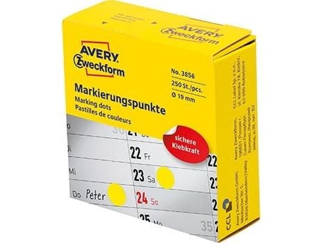 Avery 3856, Gult, Rund, Permanent, Universell, Papir, 1,9 cm