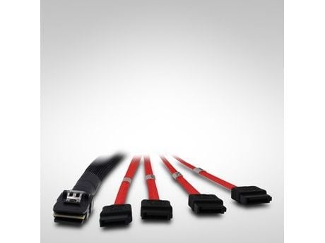 Inter-Tech - SATA/SAS-kabel - Serial ATA 150/300/600 - 4-spors - 36-pins 4i Mini MultiLane til SATA - 1 m - rød