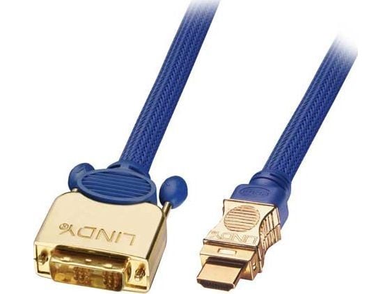 Lindy HDMI-DVI Premium GOLD 0.5m, 0,5 m, HDMI, DVI-D, Blå, Hankjønn/hankjønn, 1920x1200(WUXGA) HDTV 1080p