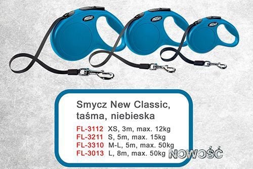 Flexi automaattinen talutushihna New Classic - L 8m sininen 50kg:lle asti