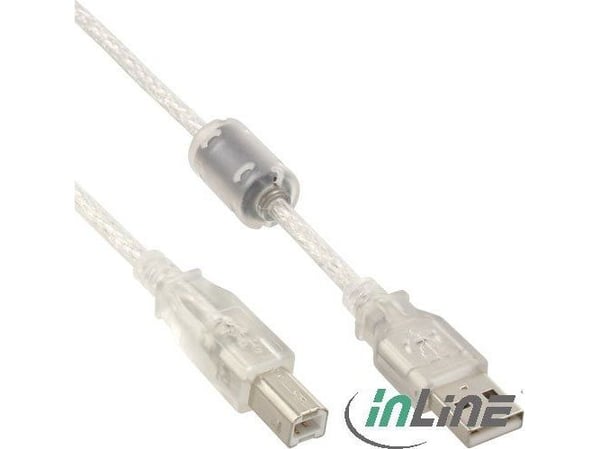 InLine 34505, 0,5 m, USB A, USB B, Hankjønn/hankjønn, 0,48 Gbit/s, Gjennomsiktig