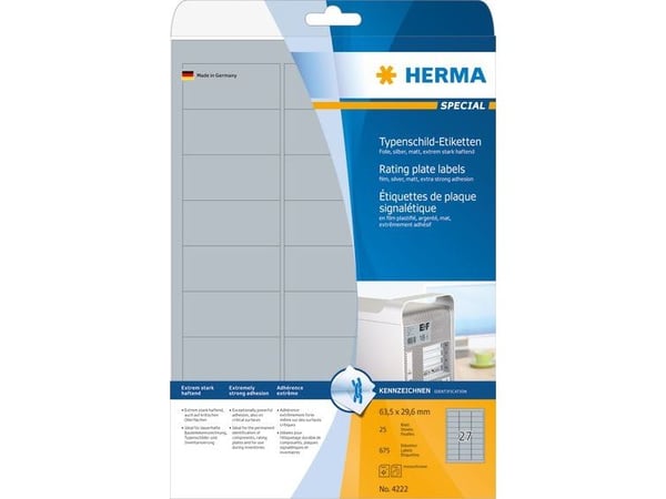 HERMA 4222, Hopea, Pyöristetty suorakulmio, Kiinteä, A4, Polyesteri, Matta