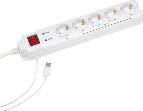 EnerGenie PCW-MS2G Power Cube with Master/Slave function - Overspenningsavleder - AC 250 V - USB - utgangskontakter: 5 - Tyskland - hvit