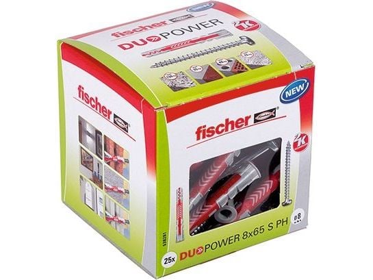 Fischer DUOPOWER 8 x 65 S PH LD, Ekspansjonsanker, Betong, Metall, Grå, 65 mm, 8 mm