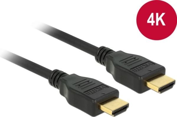 Delock - HDMI-kabel med Ethernet - HDMI hann til HDMI hann - 1 m - tredobbeltskjermet snodd ledningspar - svart - 4K-støtte