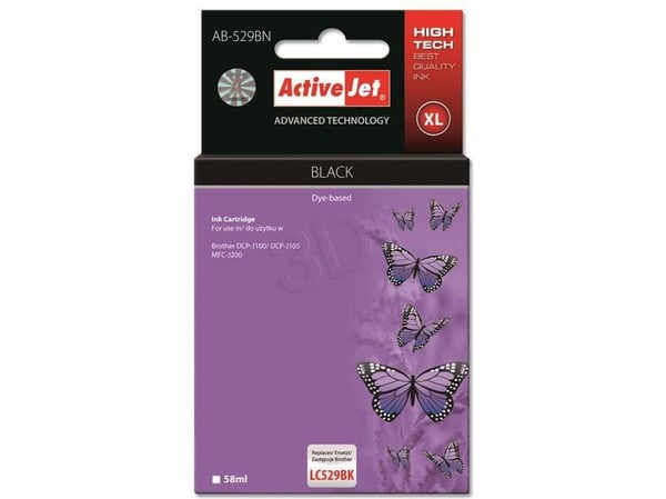 Activejet AB-529BN, Høyt (XL) utbytte, Pigmentbasert blekk, 58 ml, 1 stykker, Enkeltpakke