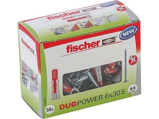 Fischer DUOPOWER 6 x 30 S LD, Ekspansjonsanker, Betong, Metall, Grå, Pozidriv, PZ2