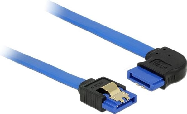 Delock - SATA-kabel - Serial ATA 150/300/600 - SATA(R) rettvinklet til SATA(R) rett - 50 cm - haspe - blå