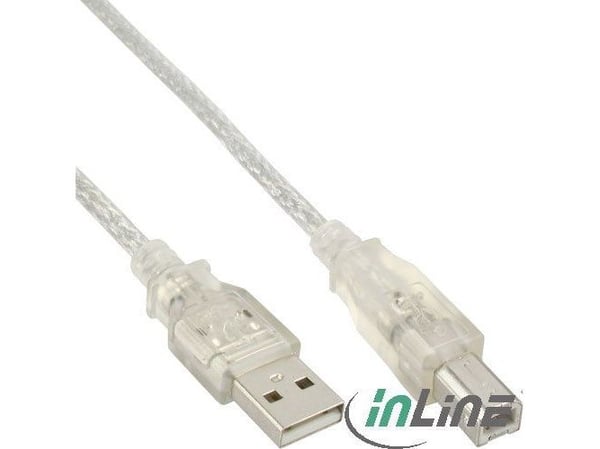 InLine 34555T, 5 m, USB A, USB B, Uros/uros, 0,48 Gbit/s, Läpinäkyvä