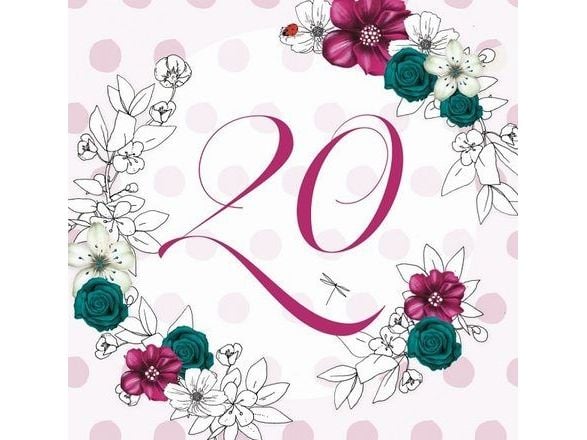 Kort Clear Creation Karnet Swarovski kvadrat Fødselsdag 20 blomster