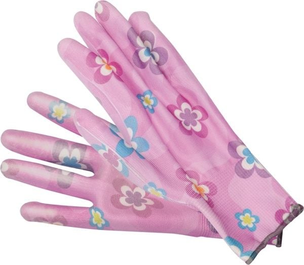 Trädgårdshandskar gummerade med blommor 10" ljus rosa 74131