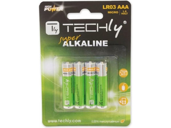 Techly LR03 AAA 1.5V, Engangsbatteri, AAA, Alkalinsk, 1,5 V, 4 stykker, Flerfarget