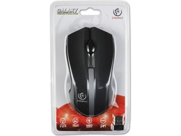 Rebeltec Galaxy - Mus - optisk - 3 knapper - trådløs - 2.4 GHz - USB trådløs mottaker - svart