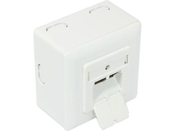 Verkkopistorasia Cat. 6, 2xRJ45, suojattu, universaali, sis. pinta-asennuskotelon, DESIGNF?HIG, pystysuora kaapeliläpivienti, signaalin valkoinen R...