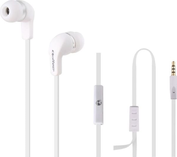 Qoltec - Ørepropper med mikrofon - i øret - kablet - 3,5 mm jakk - hvit