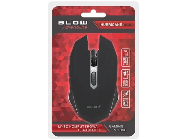 BLOW Adrenaline HURRICANE 2, Oikeakätinen, Optinen, USB A-tyyppi, 2400 DPI, Musta