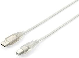 Equip 128650, 1,8 m, USB A, USB B, USB 2.0, Hankjønn/hankjønn, Sølv, Gjennomsiktig