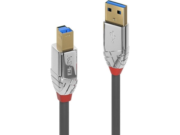 Lindy 36661, 1 m, USB A, USB B, USB 3.2 Gen 1 (3.1 Gen 1), 5 Gbit/s, Kromfarget, Grå