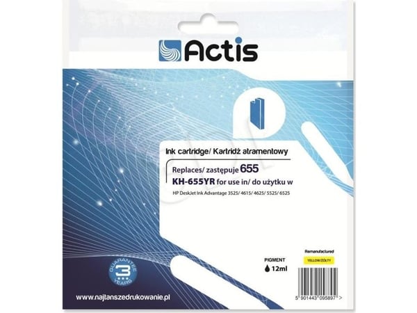 Actis KH-655YR, Standard utskriftsproduksjon, Fargestoffbasert blekk, 12 ml, 1 stykker, Enkeltpakke