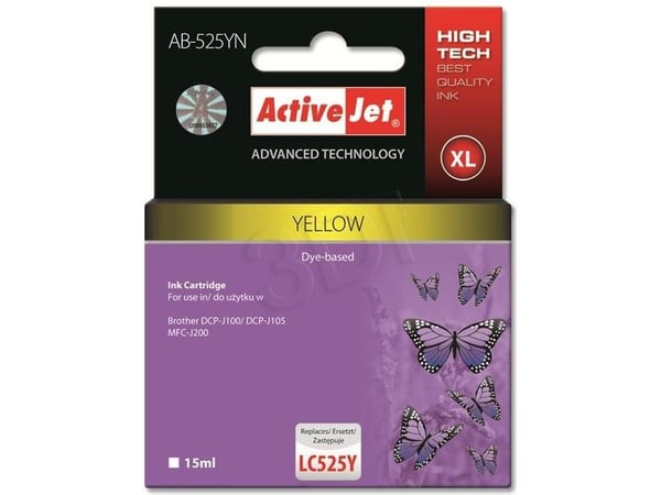 Activejet AB-525YN, Høyt (XL) utbytte, Fargestoffbasert blekk, 15 ml, 1 stykker