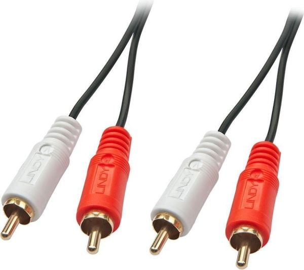 Lindy 35661, 2 x RCA, Hankjønn, 2 x RCA, Hankjønn, 2 m, Rød, Hvit