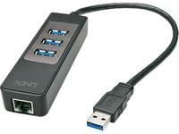 Lindy 43176, USB 3.2 Gen 1 (3.1 Gen 1) Type-A, RJ-45, USB 3.2 Gen 1 (3.1 Gen 1) Type-A, 5000 Mbit/s, Svart, Plast, 0,29 m