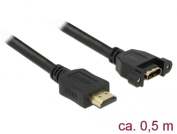 Delock - HDMI-forlengelseskabel med Ethernet - HDMI hann til HDMI hunn skrubar - 50 cm - svart - 4K-støtte