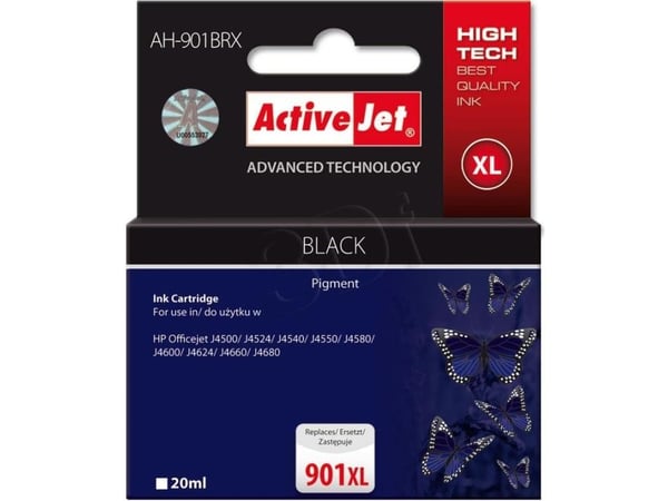 Activejet AH-901BRX, Korkea (XL) värintuotto, musta, Väriainepohjainen muste, 20 ml, 1 kpl, Kertapakkaus