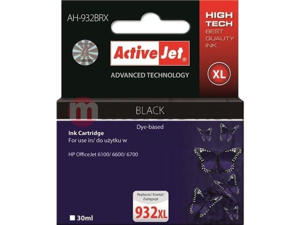 ActiveJet AH-932BRX, Yhteensopiva, Pigmenttipohjainen muste, musta, HP, HP Officejet Pro: 6100, 6600, 6700, 7110, 7610, 7612., 1 kpl