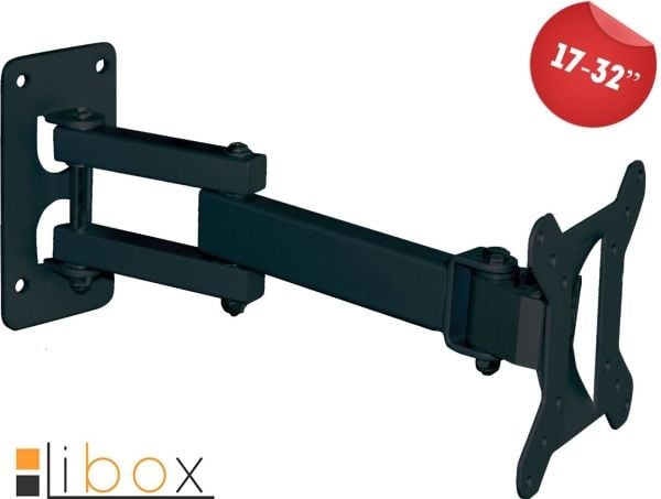 libox LB-200 - Brakett - justerbar dobbelarm i full bevegelse - for LCD-TV - stål - svart - skjermstørrelse: 17"-32" - monteringsgrensesnitt: innti...