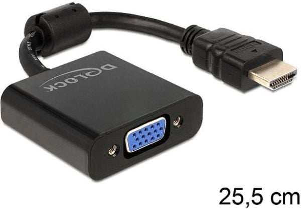 Delock - Videokort - HD-15 (VGA) hona till HDMI hane - 25.5 cm - svart