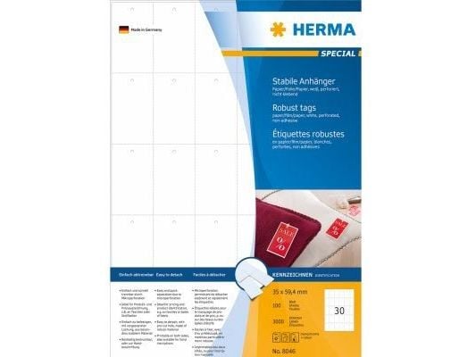 HERMA Special - Papir - perforert - hvit - 35 x 59.4 mm 3000 etikett(er) (100 ark x 30) forhåndsutskårne etiketter