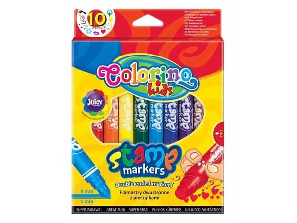 Dubbelformade tuschpennor med stämplar COLORINO, 10 färger