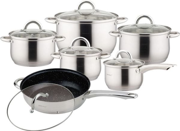 Kinghoff 4457 pandesæt - 12 dele - Rustfrit stål - Passer til Induktion; keramisk og Gas