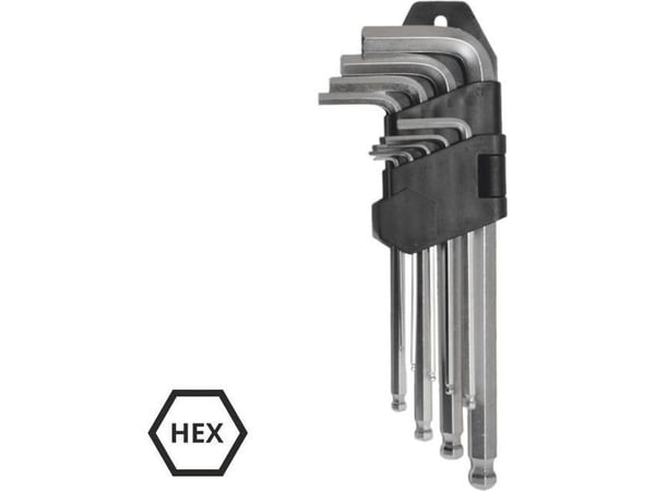 AW-Tools sekskantnøkler (HEX) 1,5–10,0 mm, 9 deler m/ kulehoder