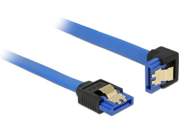 Delock - SATA-kabel - Serial ATA 150/300/600 - SATA(R) vinklet ned til SATA(R) rett - 20 cm - haspe - blå