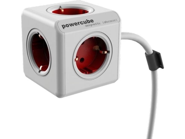 Allocacoc PowerCube, 3 m, Sisätila, Muovi, Punainen, Valkoinen, CE, KEMA, TuV, RoHS, 1 AC-pistorasia(a)