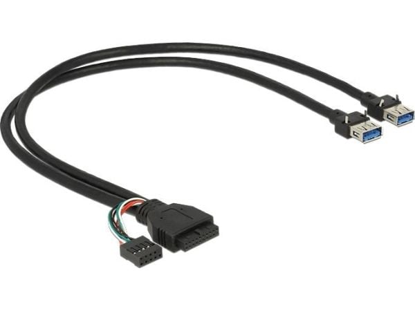 Delock - USB-kabel - USB-type A (hunn) til 19-pins USB 3.0-plugg, 9-pins USB 2.0-plugg (hunn) - USB 3.0 - 45 cm - svart