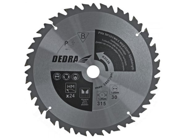 Dedra sirkelsagblad 315x30 mm 24 t. med HM-plater og matebegrensning - HL31524