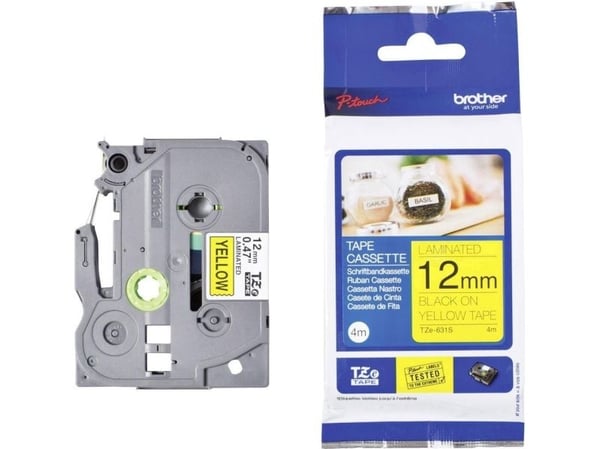 Brother TZe-631S - Svart på gult - Rull (1,2 cm x 4 m) 1 kassett(er) laminert teip - for Brother PT-D210, D600, H110; P-Touch PT-1005, D200, D410, ...