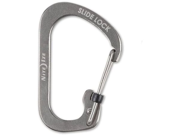 Nite Ize SlideLock, Suora lukko, Lukittava karbiinihaka, Offset-D, Ruostumaton teräs, Ruostumaton teräs, 28 mm