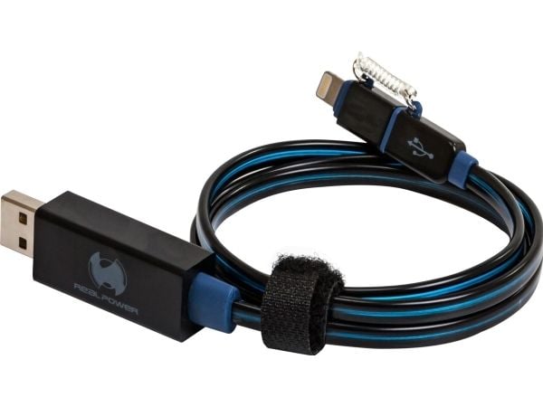 RealPower USB A/Lightning 0.75m, 0,75 m, Lightning, USB A, Sort, Blå, Rett, Rett