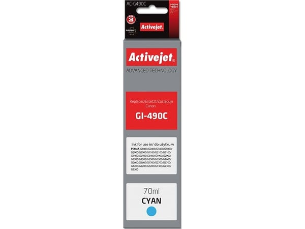 Activejet AC-G490C, Hög (XL) avkastning, Cyan, Färgbaserat bläck, 70 ml, 1 styck, Enpack