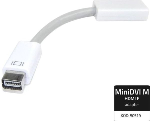 Qoltec 50519, 0,15 m, Mini-DVI, HDMI, Uros, Naaras, Valkoinen