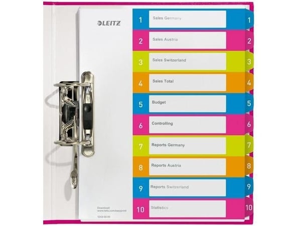 Leitz Register PP PC-utskrift A4+ 1-10 WOW, Numerisk faneindeks, Polypropylen (PP), Flerfarget, Landskap, A4+, 245 mm