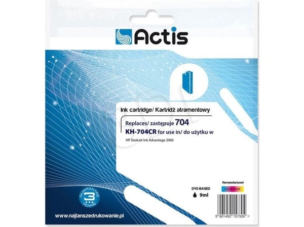 Actis KH-704CR, Standard utskriftsproduksjon, Fargestoffbasert blekk, 9 ml, 1 stykker, Enkeltpakke