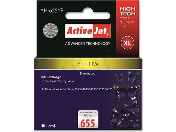 Activejet AH-655YR, Høyt (XL) utbytte, Gult, Pigmentbasert blekk, 12 ml, 1 stykker, Enkeltpakke
