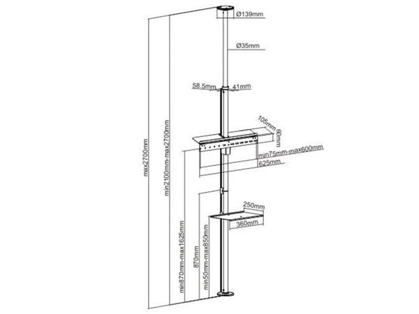 Techly ICA-TR32, 94 cm (37"), 177,8 cm (70"), 30 kg, 200 x 200 mm, 600 x 400 mm, Sølv
